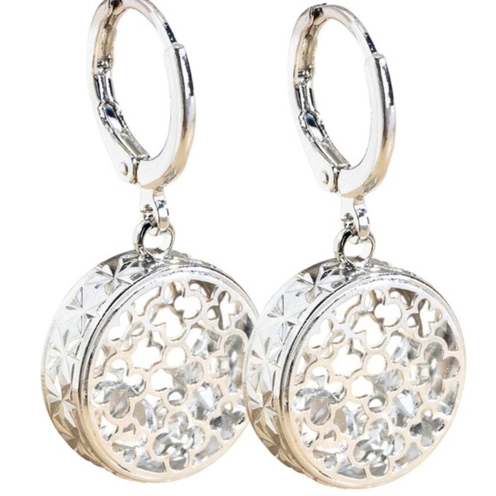 Sliver Tone Clover and Glass Crystals Earrings